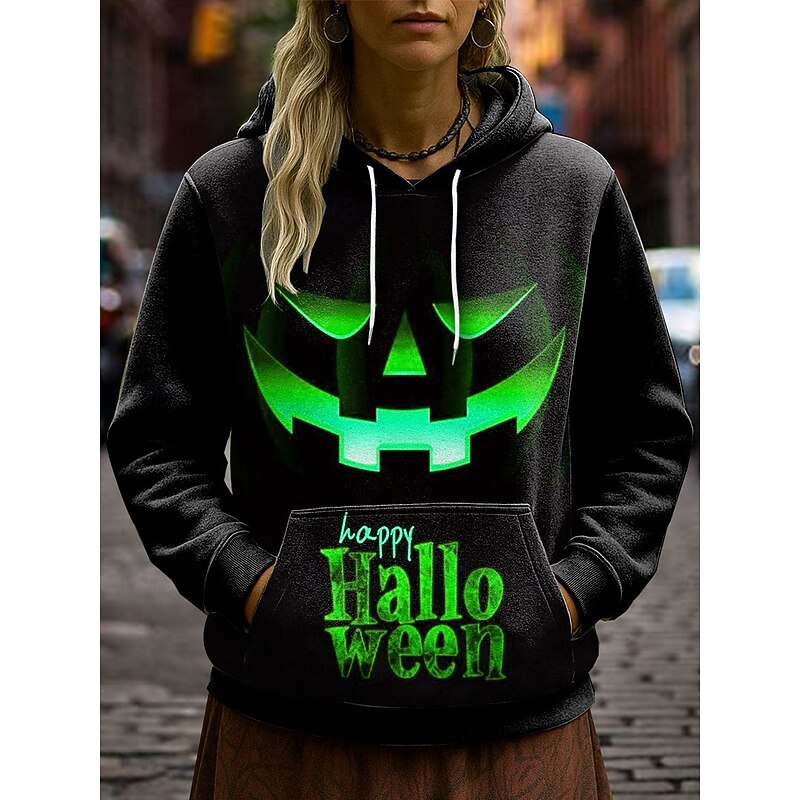 Halloween Women's Pullover Hoodie Sweatshirt Pumpkin Graphic Skull Casual Long Sleeve Hooded Regular Tops Party Evening Wear Street Dailywear Blue Purple Orange Green Gray Spring Fall Winter3