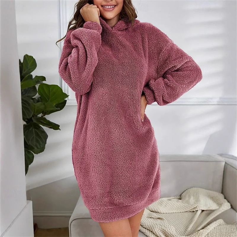 Women's Hoodie Dress Mini Dress Sheath Dress Vacation Casual Boho Daily Sports Going out Loose Fit Plain Long Sleeve Hooded Pink Red Blue Gray Spring Fall Winter Autumn2