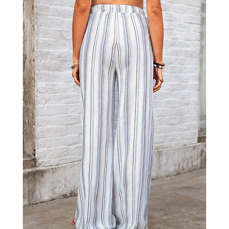 Women's Wide Leg Slacks Streetwear Casual Full Length Natural Striped Pocket Elastic Drawstring Design Comfortable Street Holiday Grey Pink Green Light Blue Fall Regular Fit2