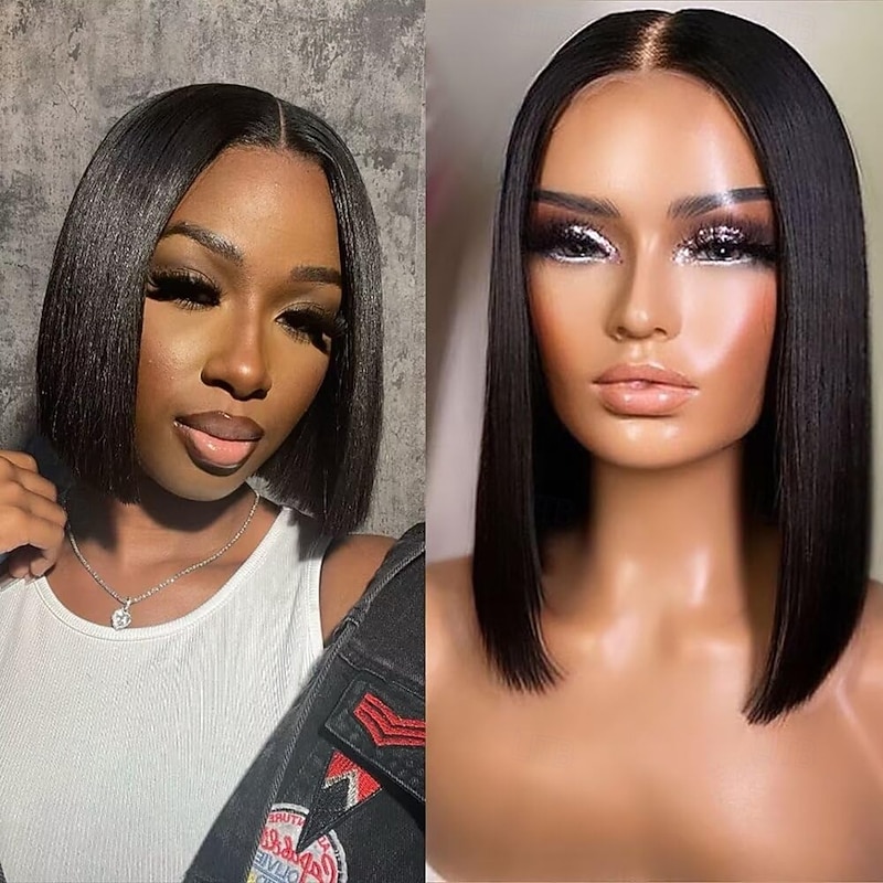 2x6 Natural Color Short BOBO Lace Wig Brazilian Human Hair WIg 180% Density 8-14Inch For Black Women