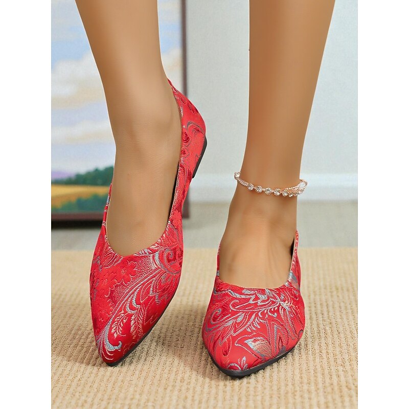 Women's Floral Embroidered Satin Pointed - Toe Flats - Vintage - Inspired Elegant Shoes for Casual Wear and Tea Parties2