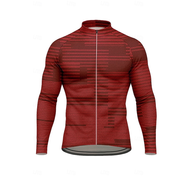 Men's Tops Cycling Jersey Graphic Geometric Abstract Long Sleeve Bike Jersey Top with 3 Rear Pockets Sun Sun Protection Sunscreen Quick Dry Sports Red Clothing Apparel