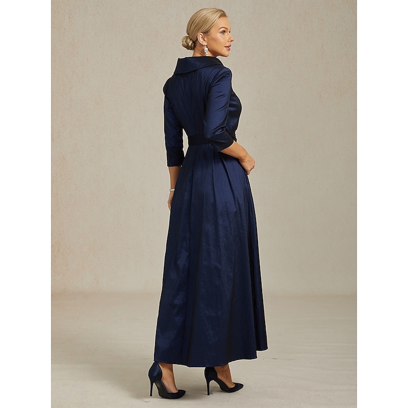 Women's Maxi long Dress Party Dress Elegant Vintage Regular Fit Solid Color 3/4 Length Sleeve V Neck Navy Blue Fall Winter2
