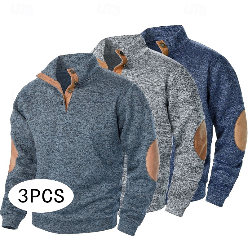 Men's Sweatshirt Pullover Hoodie Sweatshirt Pullover Button Up Hoodie Black+Navy Blue+Blue Navy Blue+Coffee+Army Green Dark Gray+Wine+Blue Blue+Light Gray+Navy Blue Coffee+Dark Gray+Black Standing