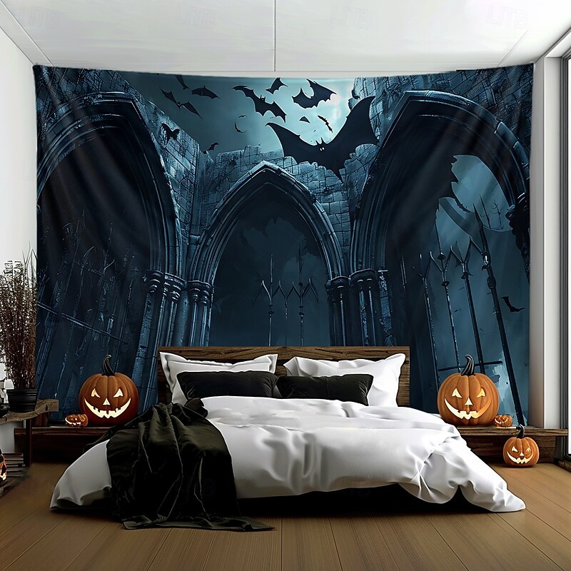 Halloween Tapestry Banners Wall Hangings Bat Dark Punk Gothic Style Party Dorm Shooting Backgrounds Home Decor4