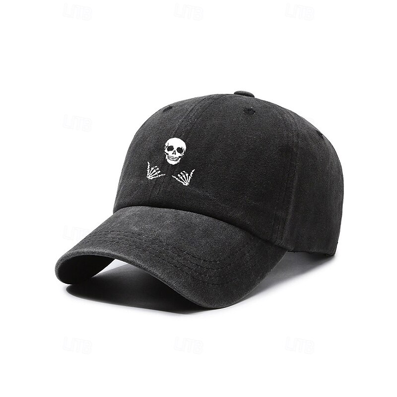 Unisex Halloween Skull Print Baseball Cap - Washed Cotton Twill Dad Hat with Adjustable Strap, Breathable, Multiple Colors - Perfect for Gothic Streetwear, Trick or Treating and Everyday Wear4