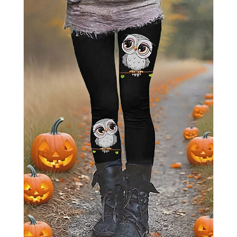 Women's Pants Trousers Leggings Cozy Leggings Streetwear Casual Full Length High WaistPantsHalloween Animal Elastic Waist Print Breathability Comfortable Stretchy Vacation Street Daily Wear Black