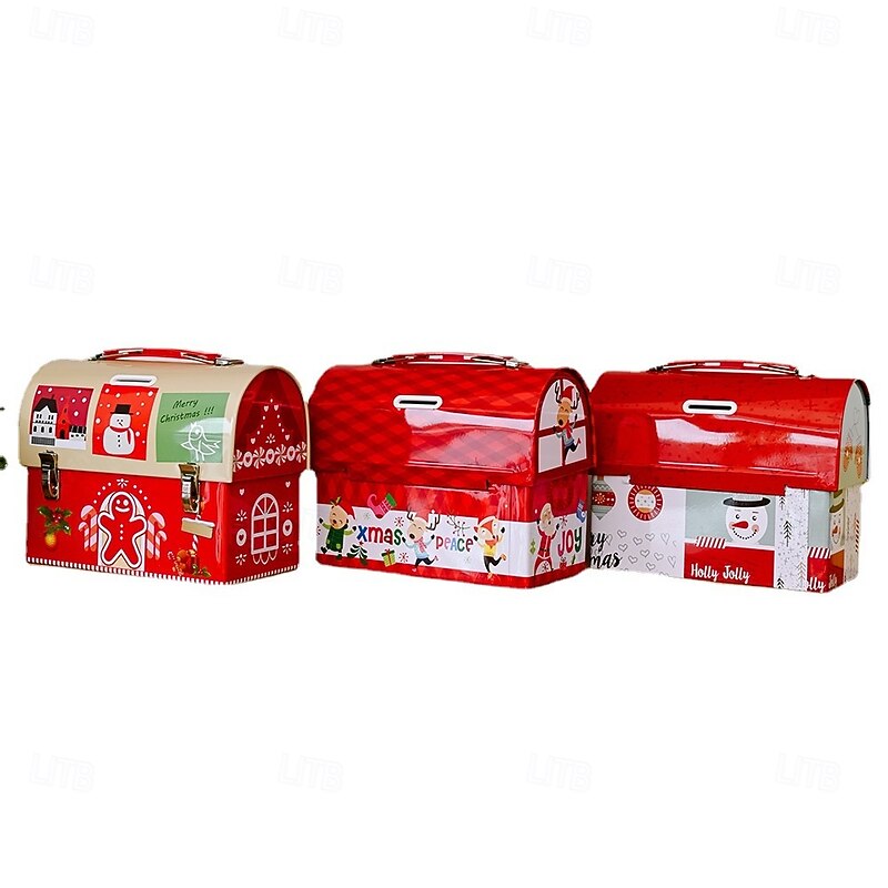 Christmas Cookie Tins with Lids for Gift Giving Xmas Tin Containers Cartoon Metal Piggy Bank Holiday Candy Storage Box Creative Money Saving Jar Festive Christmas Gift Decoration Accessory2