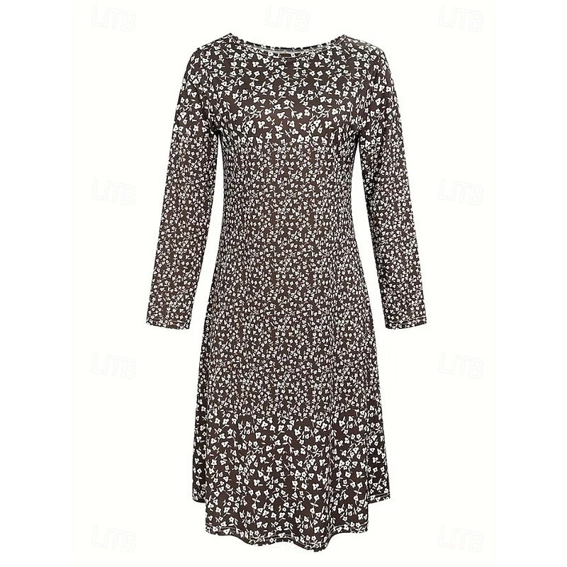 Women's Midi Dress T Shirt Dress Tee Dress A Line Dress Vacation Casual Daily Date Regular Fit Ombre Floral Graphic Long Sleeve Crew Neck Brown Summer Spring Fall Winter4