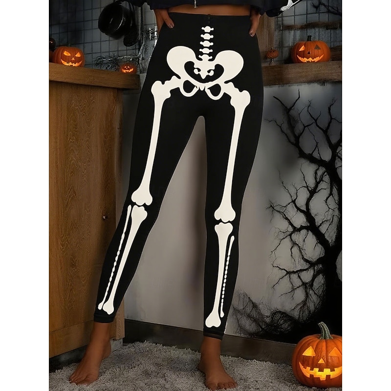 Women's Leggings Vacation Vintage Fashion Full Length High WaistPantsHalloween Graphic Skull Printing Thermal Warm Soft Breathable High Elasticity Formal Outdoor Vacation White Pink Blue Green Spring
