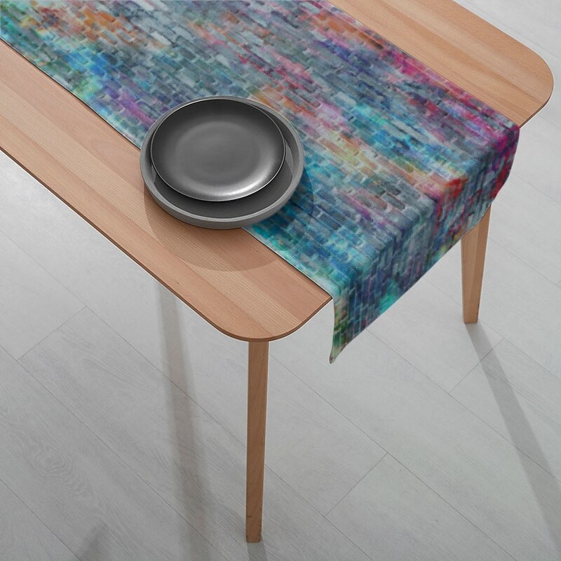 1PC Colorful Wall Graffiti Table Runner Table Flag - Digital Printed Rectangular Tablecloth for Restaurant, Banquet, Party Decoration (33x180cm/13x70.5in)4