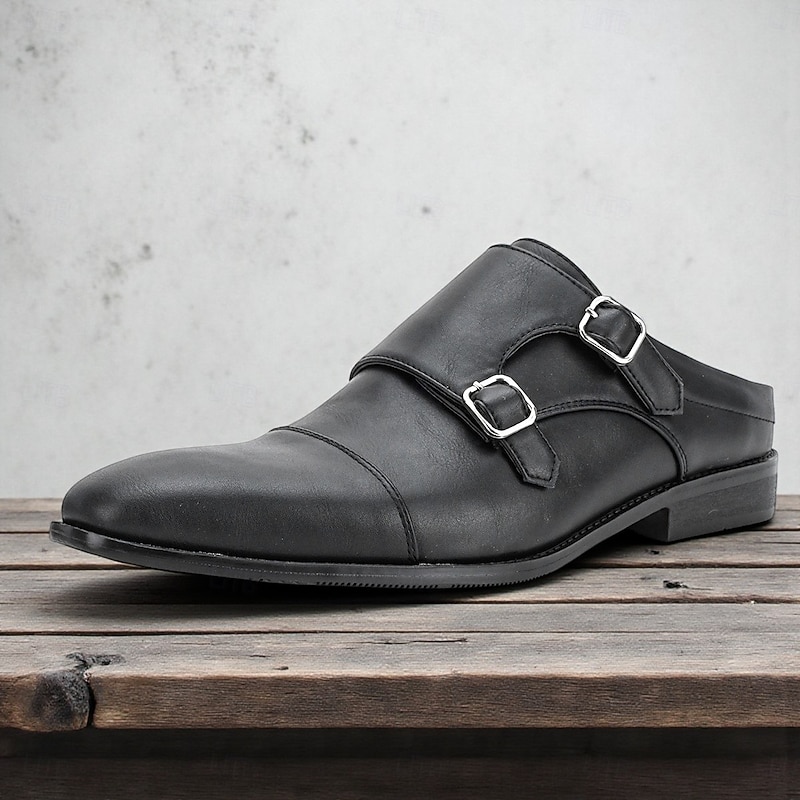 Men's Mule Shoes Double Monk Strap Slip-On Loafers Business Casual Dress Shoes for Office and Daily Wear