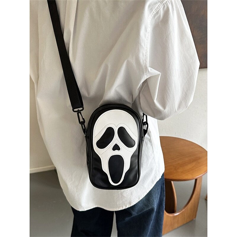 Women's Halloween Ghost Face Crossbody Bag – Faux Leather Scary Shoulder Purse for Cosplay, Costume Parties and Daily Casual Wear2