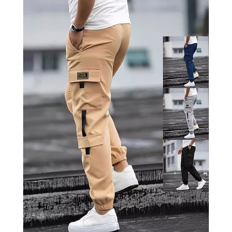 Men's Cargo Pants Trousers Drawstring Elastic Waist Multi Pocket Plain Wearable Outdoor Daily Camping & Hiking Fashion Classic Black Blue