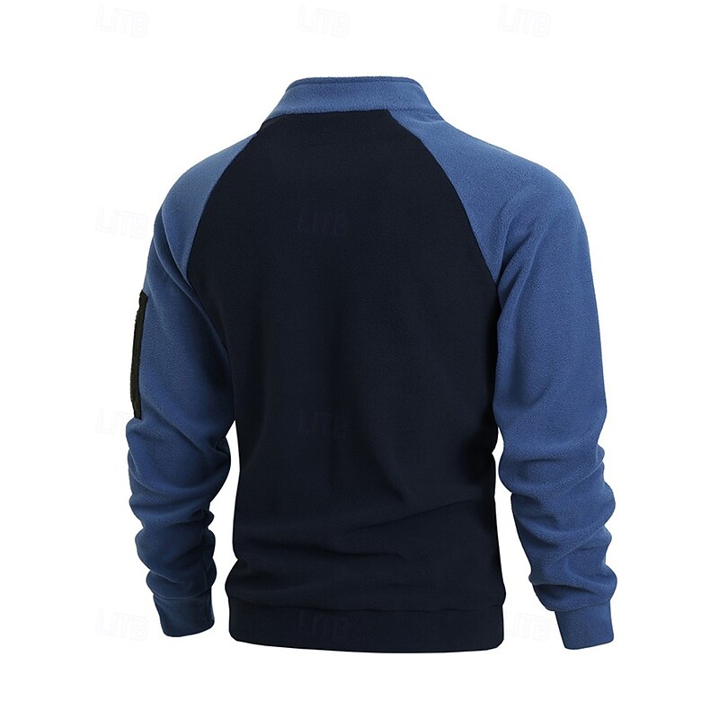 Men's Sweatshirt Fleece Sweatshirt Quarter Zip Sweatshirt Wine Army Green Blue Brown Dark Gray Half Zip Color Block Patchwork Sports & Outdoor Daily Holiday Polyester Streetwear Basic Casual Fall2