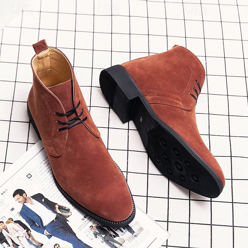Men's Brown Faux Suede Chukka Boots with Lace-Up Closure, Casual Ankle Dress Boots for Daily Wear, Business and Semi-Formal Events4