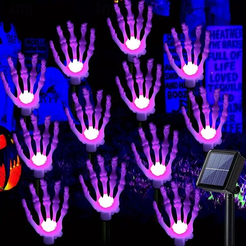 8/12PCS Solar Halloween Path Light LED Luminous Ghost Hand Solar Skeleton Hand Lawn Light Waterproof Garden Walkway Horror Atmosphere Decorative Props