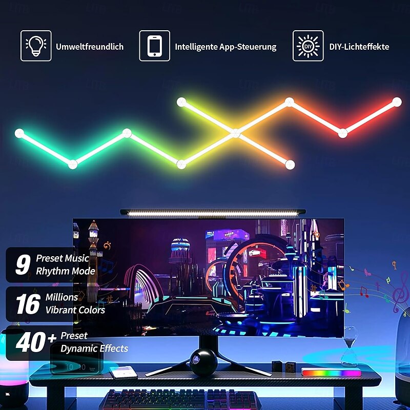 LED Smart Glide Wall Line Light, WiFi RGB LED Wall Light for Gaming Room, 16M Colors, Music Sync, Compatible with Alexa and Google Assistant2