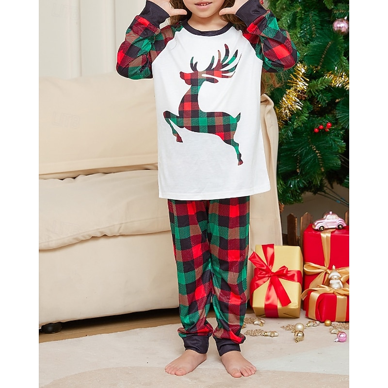 Family Pajamas Plaid Christmas Pattern Home Patchwork White Long Sleeve Active Matching Outfits4