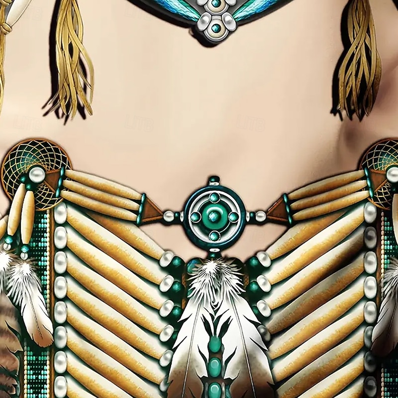 Men's Feathers Ethnic Indian Culture Shirt Button Up Shirt Casual Dress Shirt Long Sleeve Vintage Retro Vacation Daily Streetwear Summer Spring Turndown 3D Print Collared Shirts Khaki4