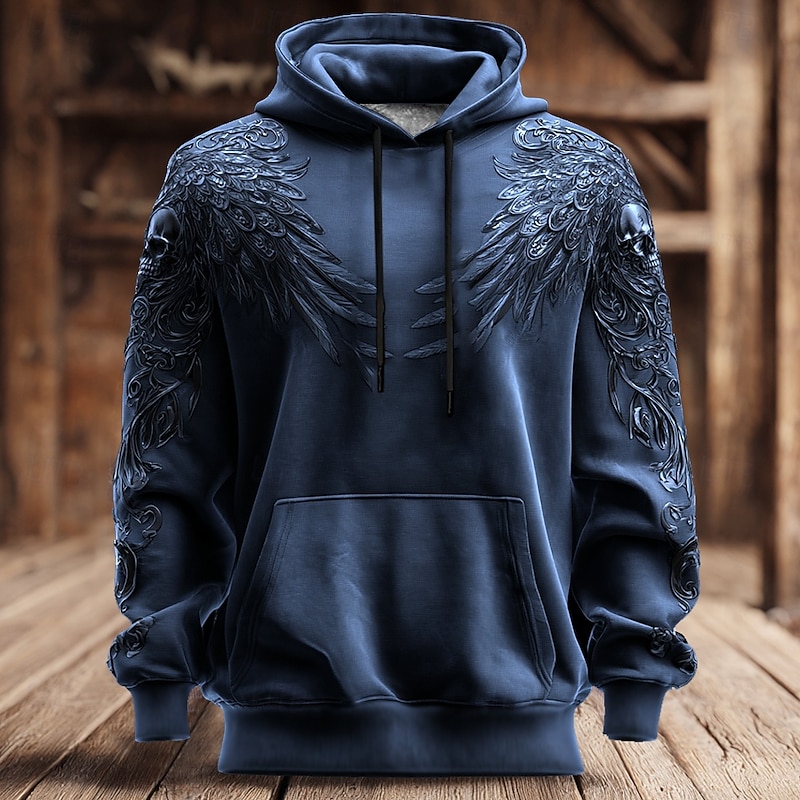 Halloween Men's 3D Sweatshirt Punk Exaggerated Long Sleeve Crew Neck Club Streetwear Black Blue Drawstring 3D Fall Winter Designer3