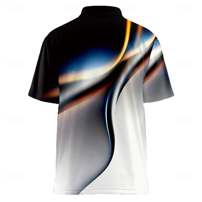Men's Gradient Geometic Polo Short Sleeve Polo Shirts Lapel Casual Athleisure 3D Print Buttons Summer Black2