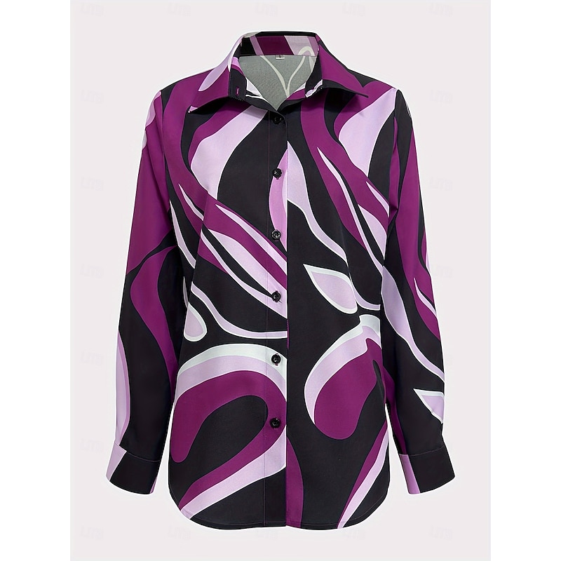 Women's Work Shirt Graphic Geometric Elegant Stylish Modern Long Sleeve Shirt Collar Regular Tops Work Party Evening Wear Daily Blue Purple Khaki Fall Winter Spring, Fall, Winter, Summer4