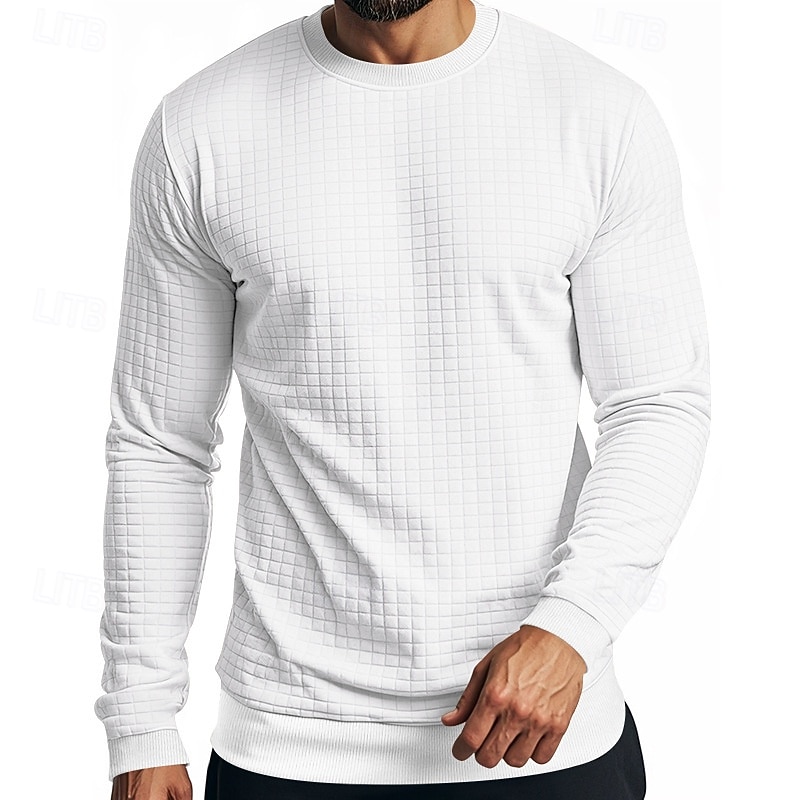 Men's T Shirt Tee Waffle Knit Tee Tee Top Long Sleeve Crew Neck Spring Fall Plain Fashion Designer Basic Jacquard Vacation Street Going out Black White Dark Gray Top Tee for Men2