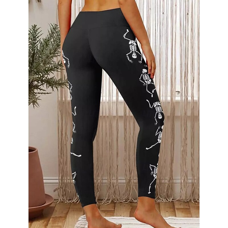 Women's Leggings Vacation Vintage Fashion Full Length High WaistPantsHalloween Graphic Skull Halloween Printing Soft Breathable Stretchy Formal Outdoor Vacation White Spring Fall Winter Slim Fit2