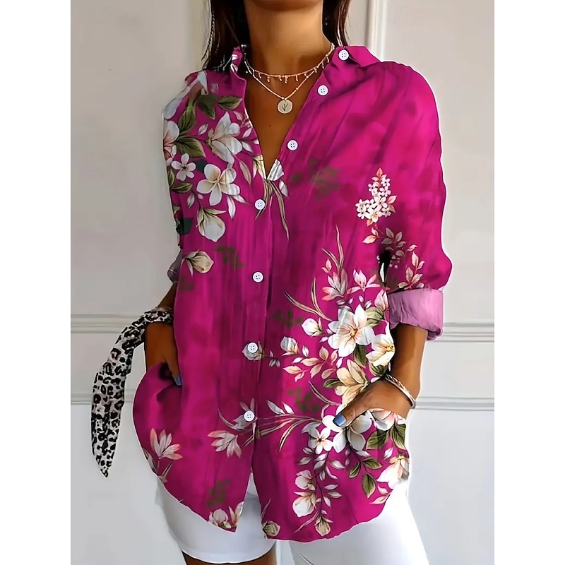 Women's Shirt Floral Graphic Elegant Bohemia Daily Long Sleeve Shirt Collar Regular Tops Work Daily Buttons Print Red Spring Fall Winter