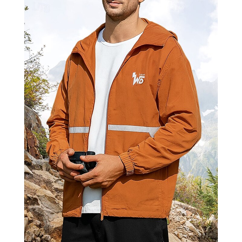 Men's Hiking Jacket waterproof jacket Outdoor Reflective Waterproof Windproof Hiking Outfits Hiking Clothes Spring Autumn / Fall Top Camping / Hiking / Caving Running Solid Color White Orange Green3
