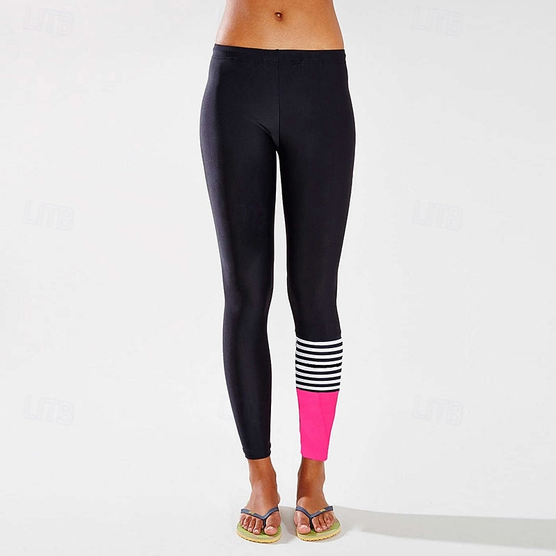 Women's Sports Bottoms Yoga Leggings Tummy Control High Waist Athletic Pilates Running Bottoms Color Block Striped Black Fall Sports Activewear