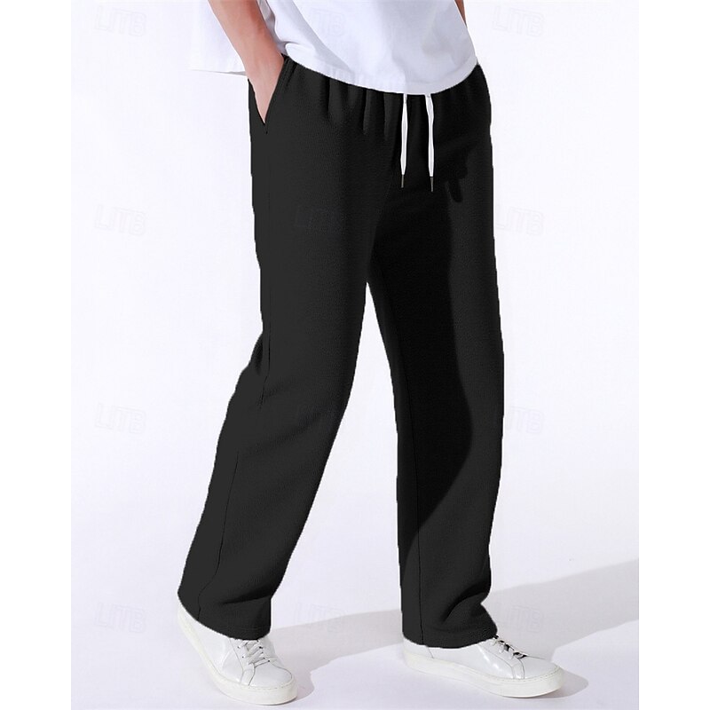 Men's Sweatpants Trousers Straight Leg Sweatpants Drawstring Pocket Elastic Waist Plain Comfort Sports Outdoor Daily Fashion Casual Black Wine Micro-elastic2
