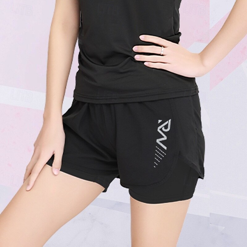 Women's Casual Activewear Sport Shorts with Tight 2 in 1 High Waist Bottoms Athleisure Gym Workout Quick Dry Basketball Running Yoga Tight Fit Sportswear Activewear Solid Colored Pure black Black Blue4