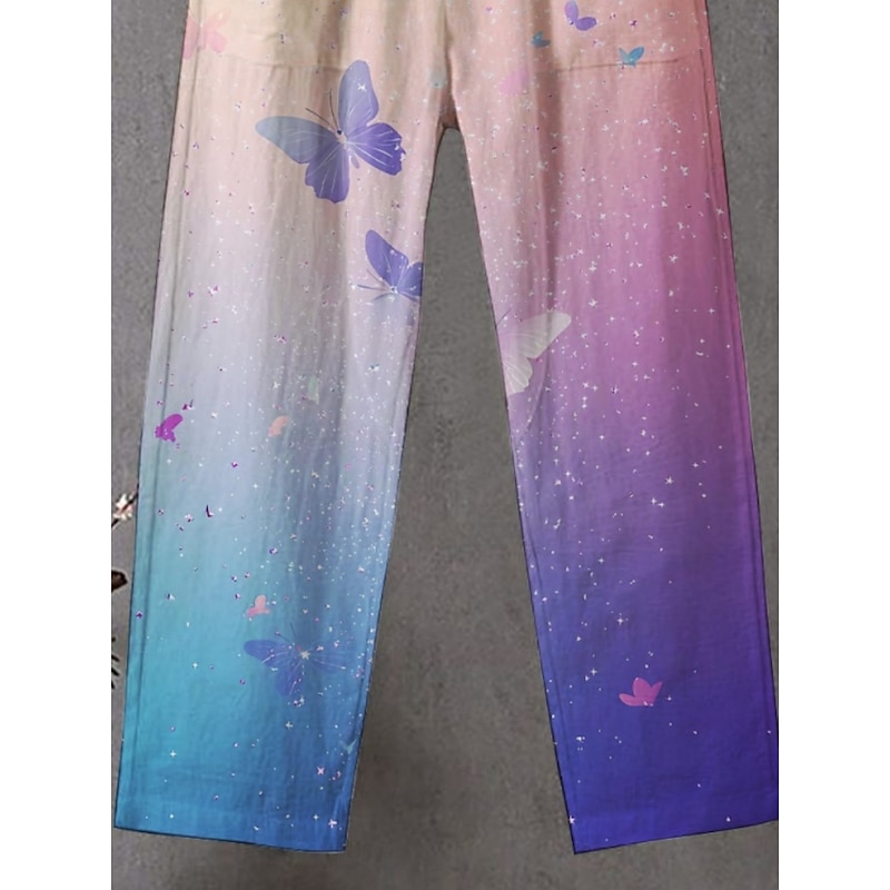 Women's Chinos Pants Trousers Streetwear Casual Full Length High Waist Butterfly Gradient Elastic Waist Print Breathability Comfortable Stretchy Vacation Street Daily Wear Purple Summer Spring Fall2