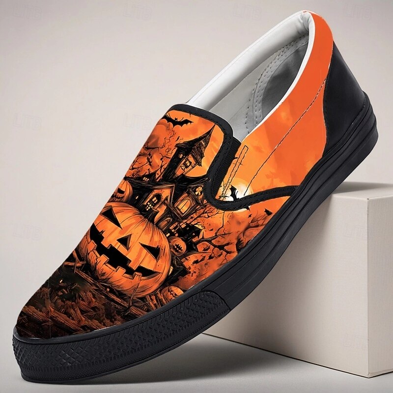 Men's Pumpkin Print Halloween Slip-On Shoes – Casual Canvas Flats for Costume Party, Cosplay and Holiday Outfits2