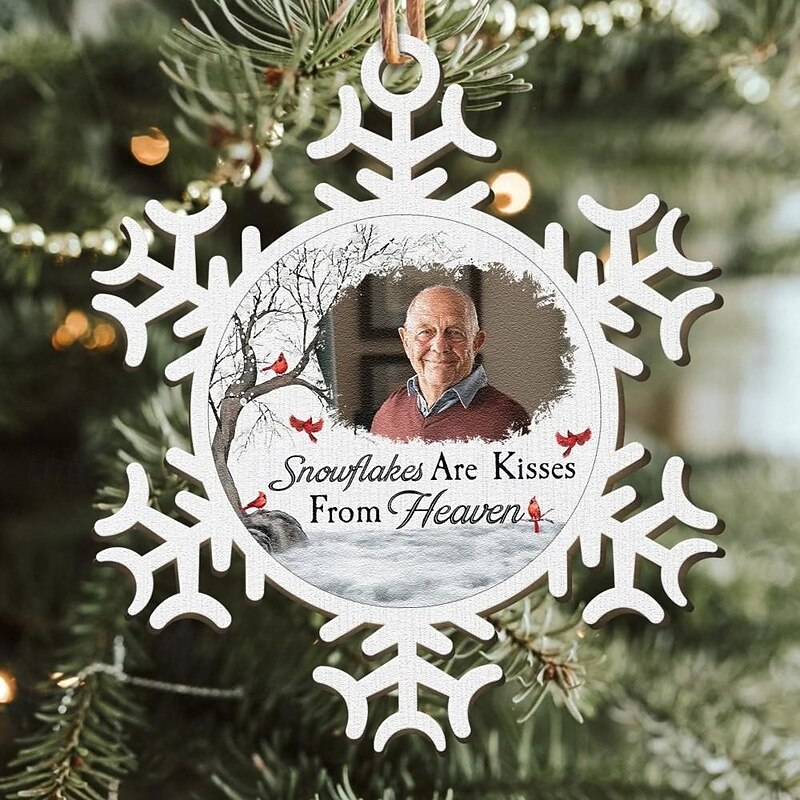 Personalized Christmas Photo Ornaments Custom Memorial Snowflakes Are Kisses From Heaven Decor Christmas Tree Xmas Decoration Hanging Pendant Gifts4