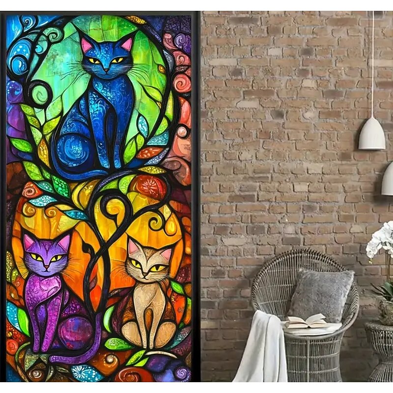 Door Cover Outdoor Banners Cat Stained Glass Aesthetic Mystic Bedroom Living Room Front Door Home Decor2