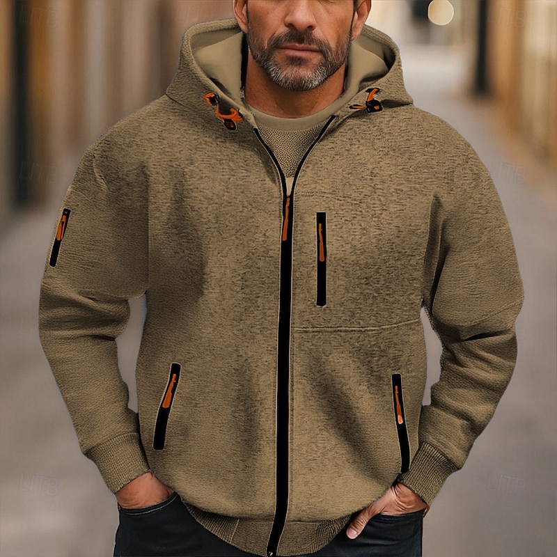 Men's Hoodie Full Zip Hoodie Fleece Hoodie Black Wine Navy Blue Royal Blue Dark Green Hooded Plain Pocket Sports & Outdoor Daily Holiday Polyester Streetwear Basic Casual Fall Winter Clothing Apparel2