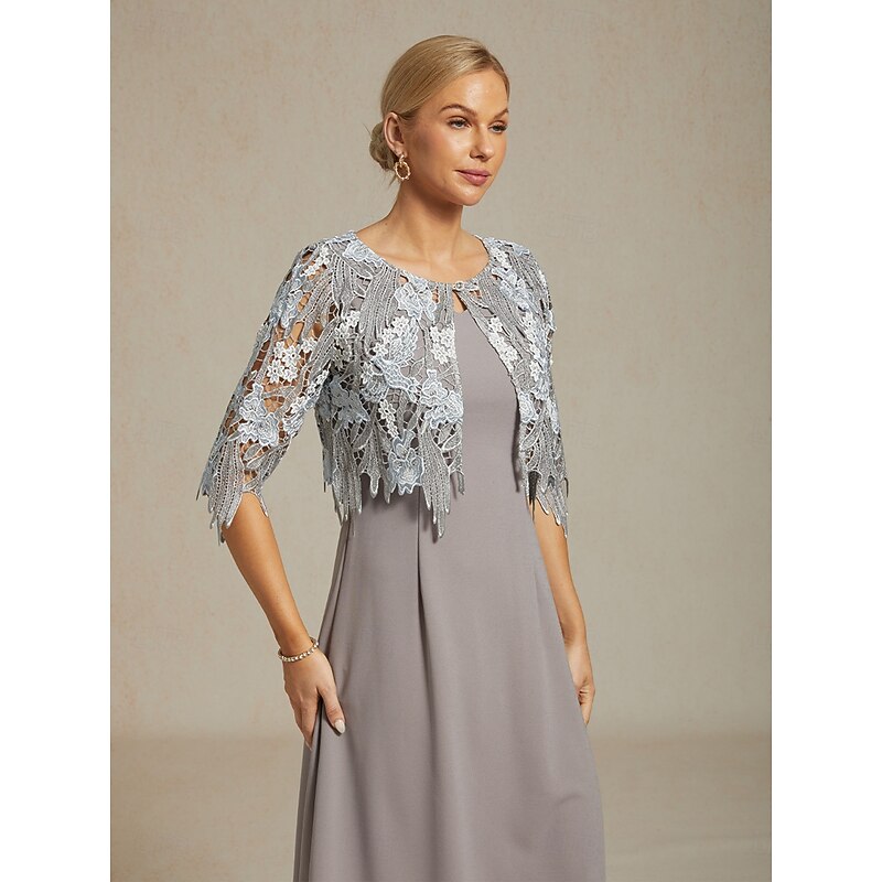 Women's Lace Tops Elegant Romantic Crew Neck Gray Summer