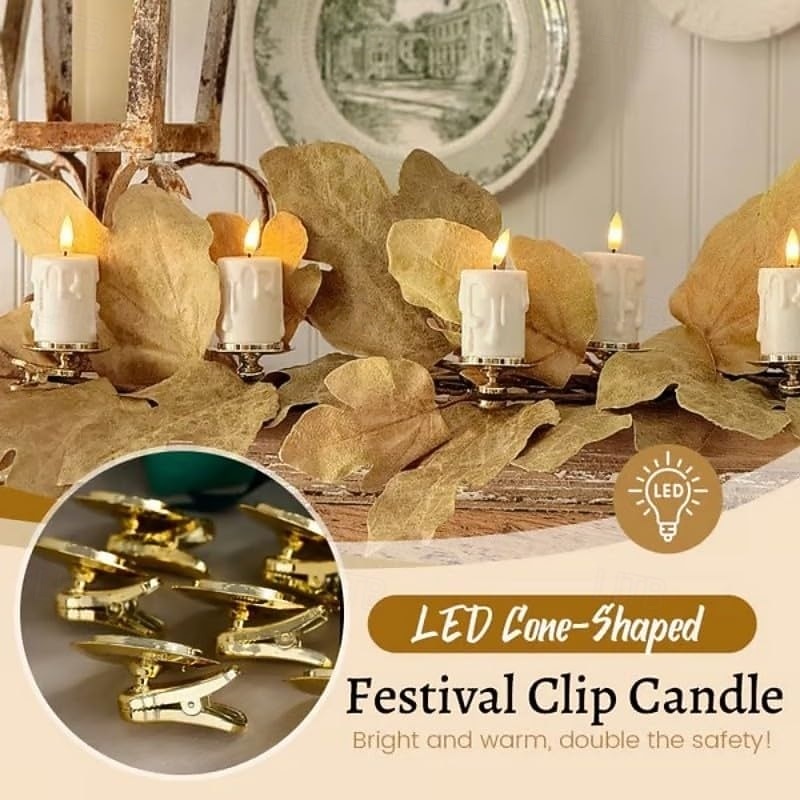 Clip-On Flameless Candle Lights LED Cone-Shaped Festival Clip Candle Flickering Clip-On Taper Candle Stick with Removable Clips for Holiday Home Garden and Wedding Parties3