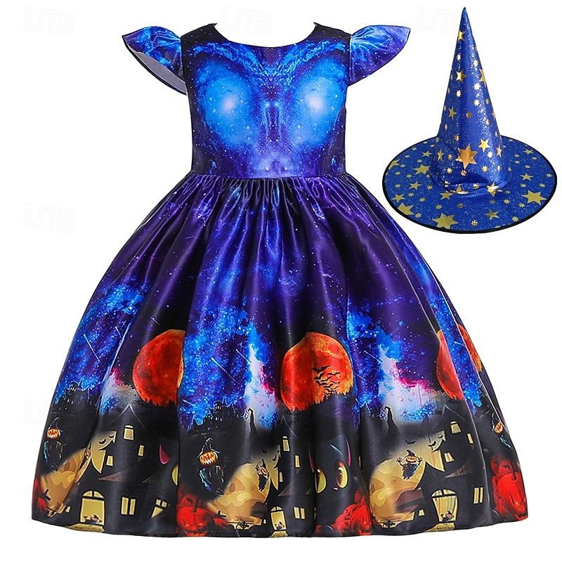 Kids Girls' Party Dress Graphic Short Sleeve Special Occasion Princess Polyester Party Dress Summer Spring 3-10 Years Blue