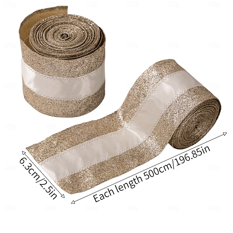 2 Roll Christmas Ribbon, Gold Mesh Tulle Decorative Ribbon for Holiday Atmosphere Decoration, High-End Xmas Gift Wrapping and Party Decor3