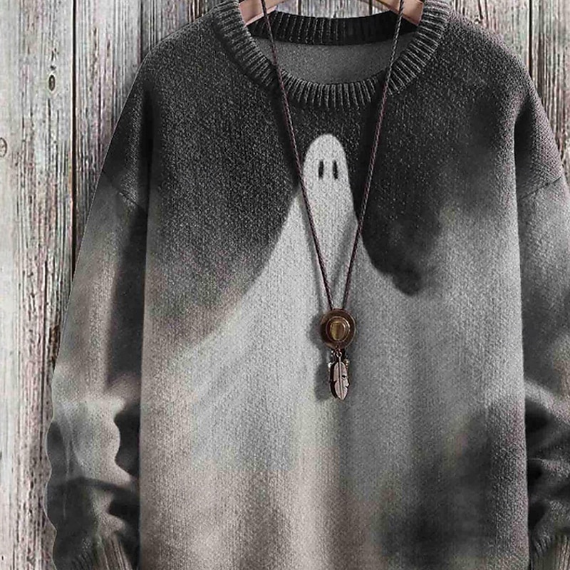 Men's Skull Ghost Pullover Sweater Jumper Knitwear Crewneck Casual Dark Street Daily 3D Print Knitting Keep Warm Long Sleeve Spring Fall Winter Black Green Gray4