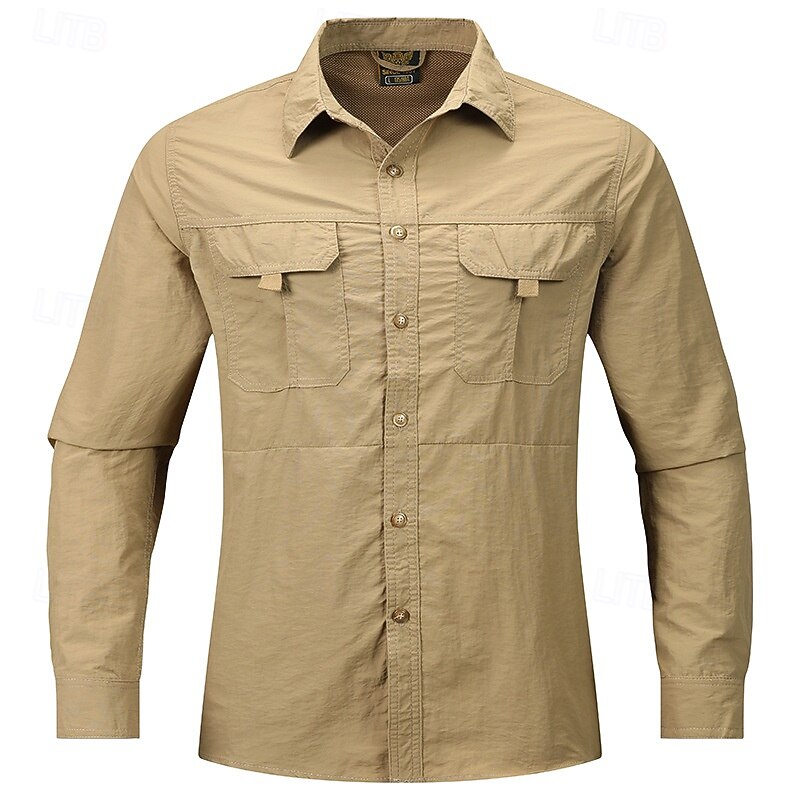 Men's Cargo Shirt Hiking Shirt Waterproof Shirt Long Sleeve Turndown Top Outdoor Waterproof Quick Dry Cotton Black Army Green Khaki Hunting Workout Traveling3