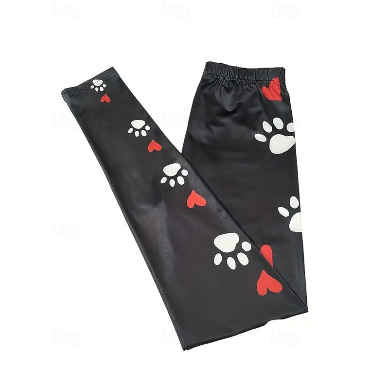Women's Pants Trousers Leggings Cozy Leggings Streetwear Casual Full Length High Waist Heart Elastic Waist Print Breathability Comfortable Stretchy Vacation Street Daily Wear Black Spring Fall4