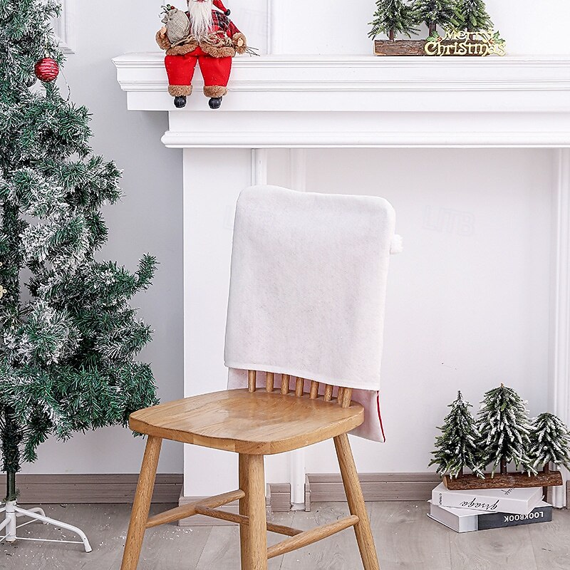 Christmas Chair Cover Red White Velvet Backrest Cap with Faceless Gnome Embroidery for Home Stool Seat Cushion Festive Holiday Dining Room Christmas Decoration Accessory3