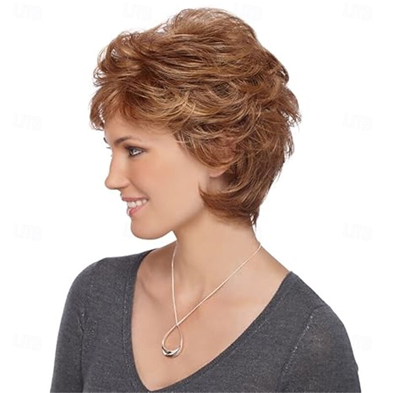 Women’s Short Copper Brown Layered Pixie Wig with Bangs Natural Looking Realistic Synthetic Hair Heat Resistant Elegant Daily Wear Fashion Style2
