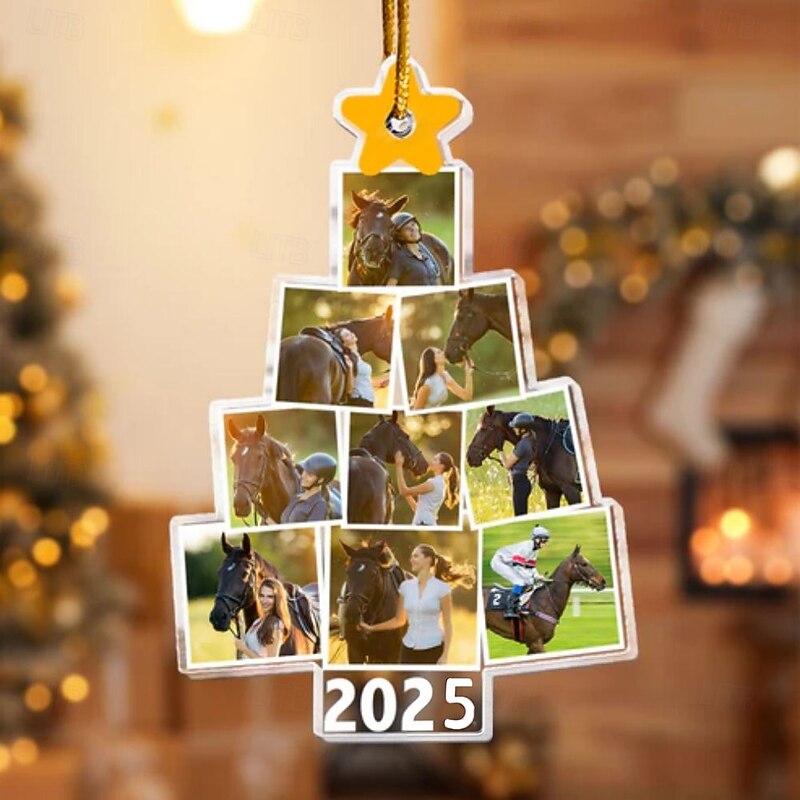 Personalized Christmas Tree Horse Photo Ornaments Acrylic 2D Custom Picture Frame Decor Christmas Tree Xmas Decoration Hanging Pendant Gifts for Family and Friends2