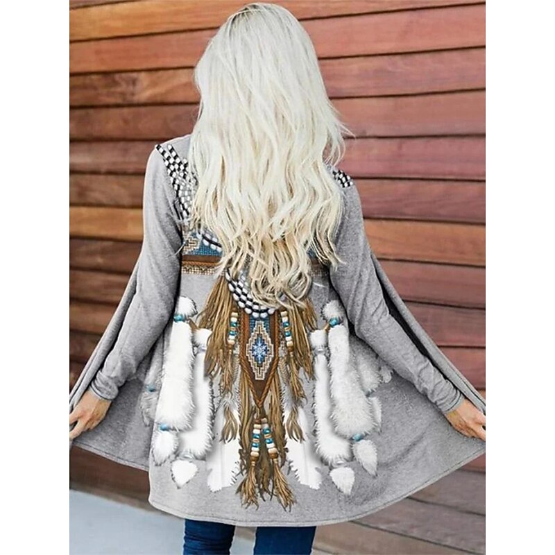 Women's Casual Jacket Warm Comfortable Irregular Hem Open Front Elegant Vintage Fashion Modern Street Casual Athleisure Daily Long Collarless Loose Fit Long Sleeve Outerwear White Red Green Fall4